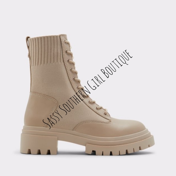 ⭐🆕 Leather ALDO tan beige leather combat boots - Picture 5 of 11